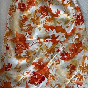 Kasper Floral Print Skirt in Orange and Yellow